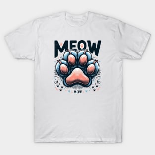 Colorful Cute Cat Paw With Meow T-Shirt